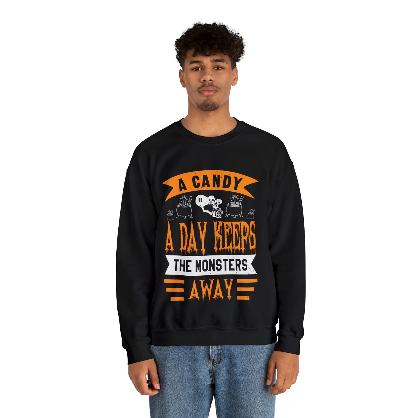 Candy a Day Keeps the Monster Away Halloween Sweater Crewneck Sweatshirt