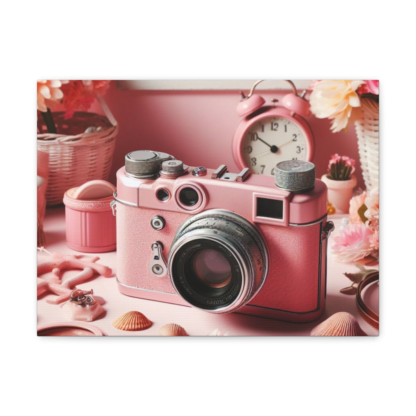 Pink Posy Camera Canvas: Add a Touch of Whimsy to Your Walls (Pastel Art Print)