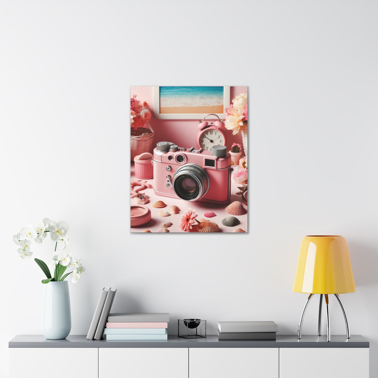 Pink Posy Camera Canvas: Add a Touch of Whimsy to Your Walls (Pastel Art Print)