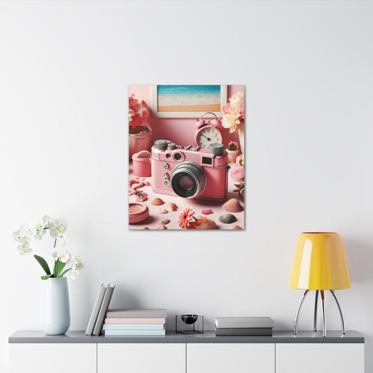 Pink Posy Camera Canvas: Add a Touch of Whimsy to Your Walls (Pastel Art Print)