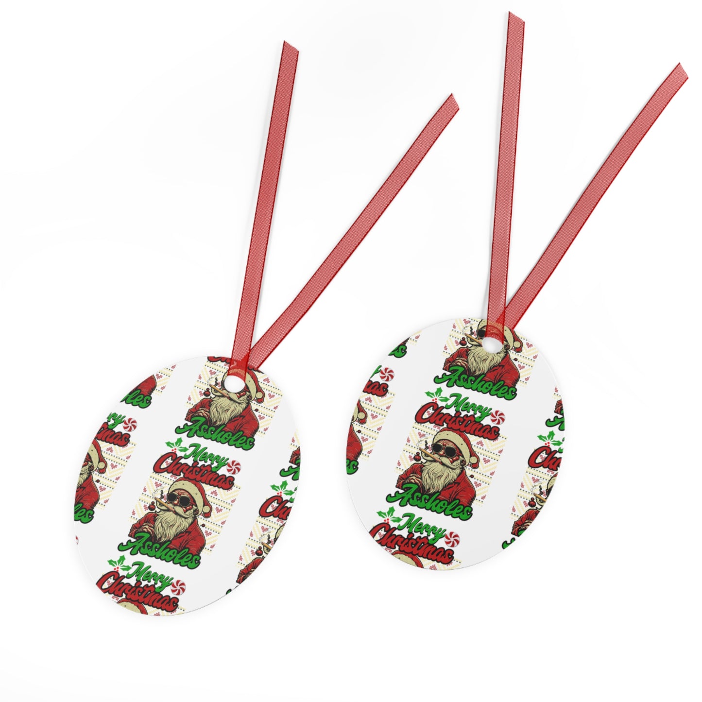 Merry Christmas Assholes Humorous Metal Ornaments - Spread Laughter and Cheer! | Unique Holiday Decor