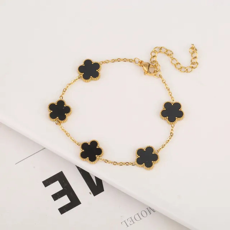 Stainless Steel Hot Selling New Plant Clover Adjustable Bracelet Five Leaf Flower Shell Acrylic Single Sided Jewelry for Women