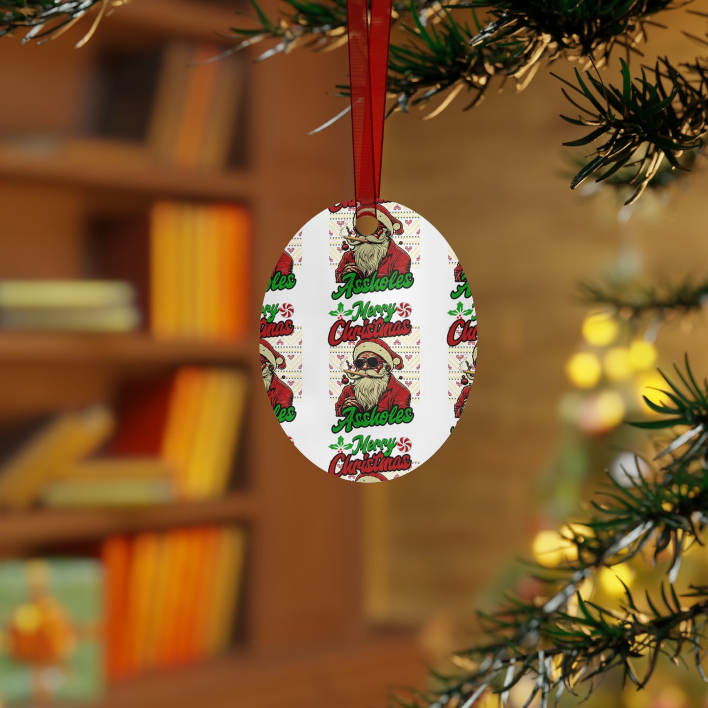 Merry Christmas Assholes Humorous Metal Ornaments - Spread Laughter and Cheer! | Unique Holiday Decor