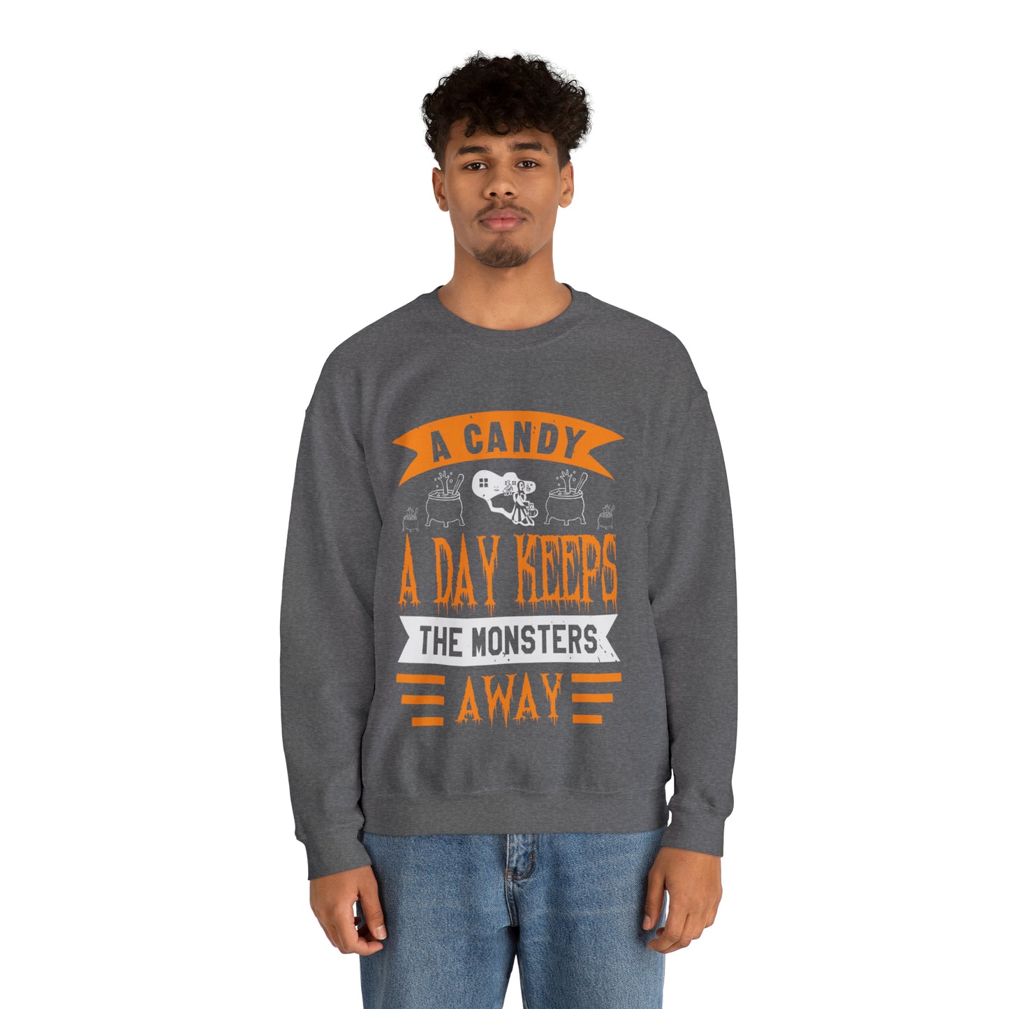 Candy a Day Keeps the Monster Away Halloween Sweater Crewneck Sweatshirt