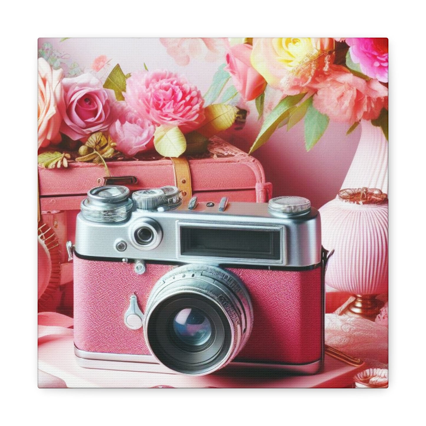 Pink Posy Camera Canvas: Add a Touch of Whimsy to Your Walls (Pastel Art Print)