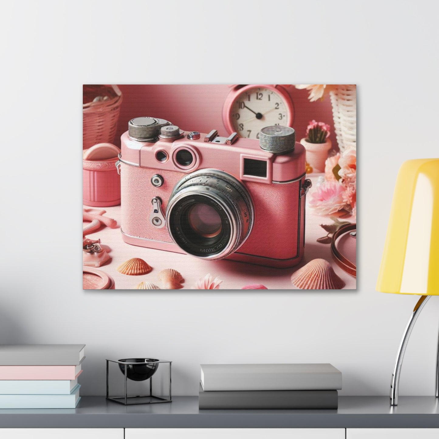 Pink Posy Camera Canvas: Add a Touch of Whimsy to Your Walls (Pastel Art Print)