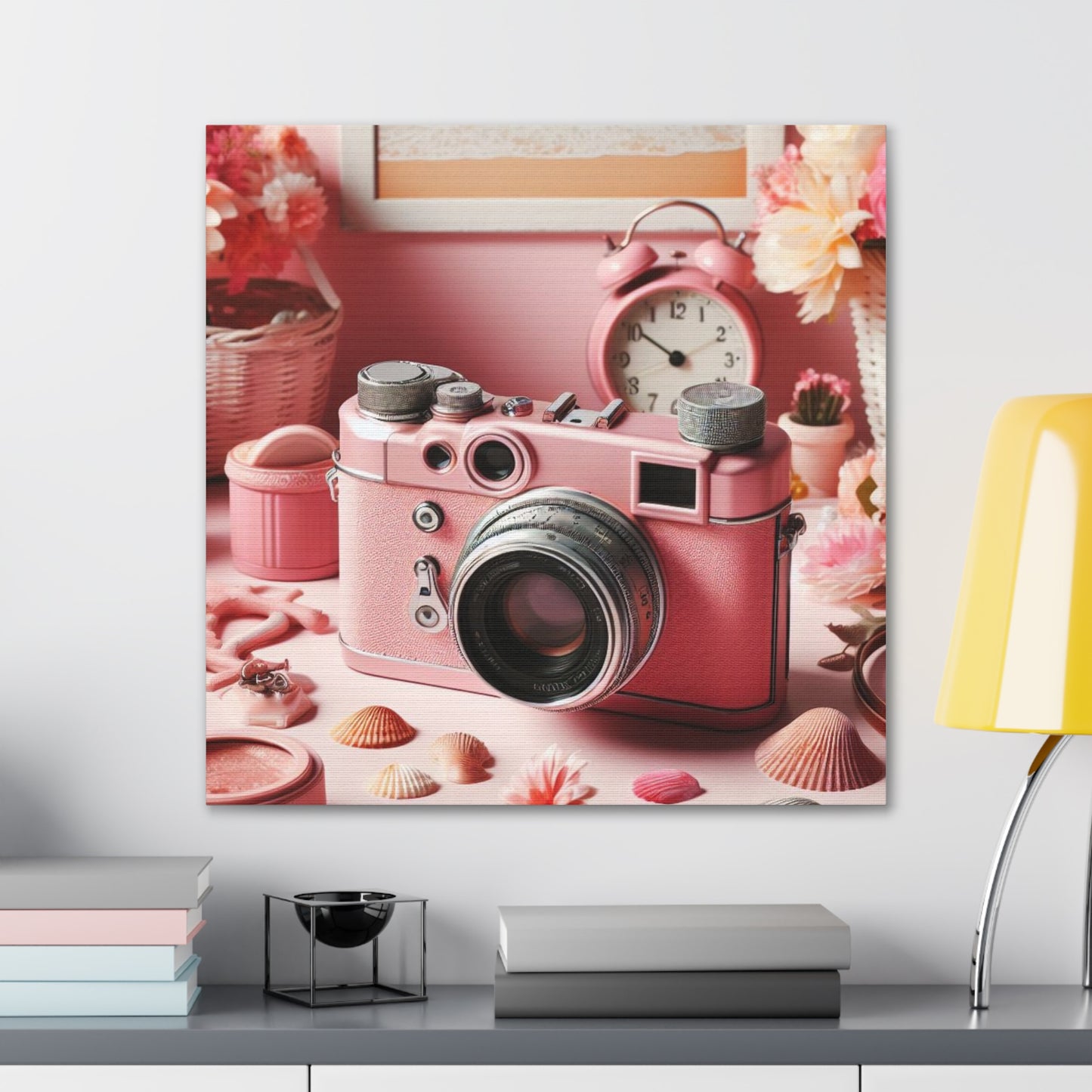 Pink Posy Camera Canvas: Add a Touch of Whimsy to Your Walls (Pastel Art Print)