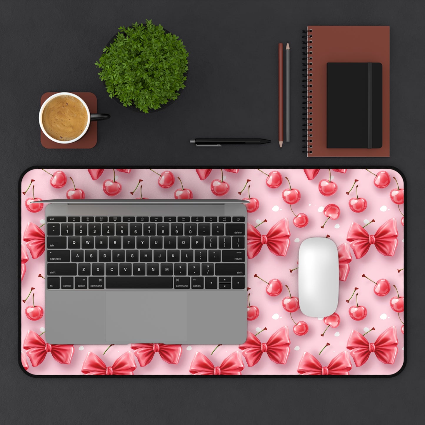 Cute Cherry Bow Desk Mat - Fun and Playful Workspace Decor