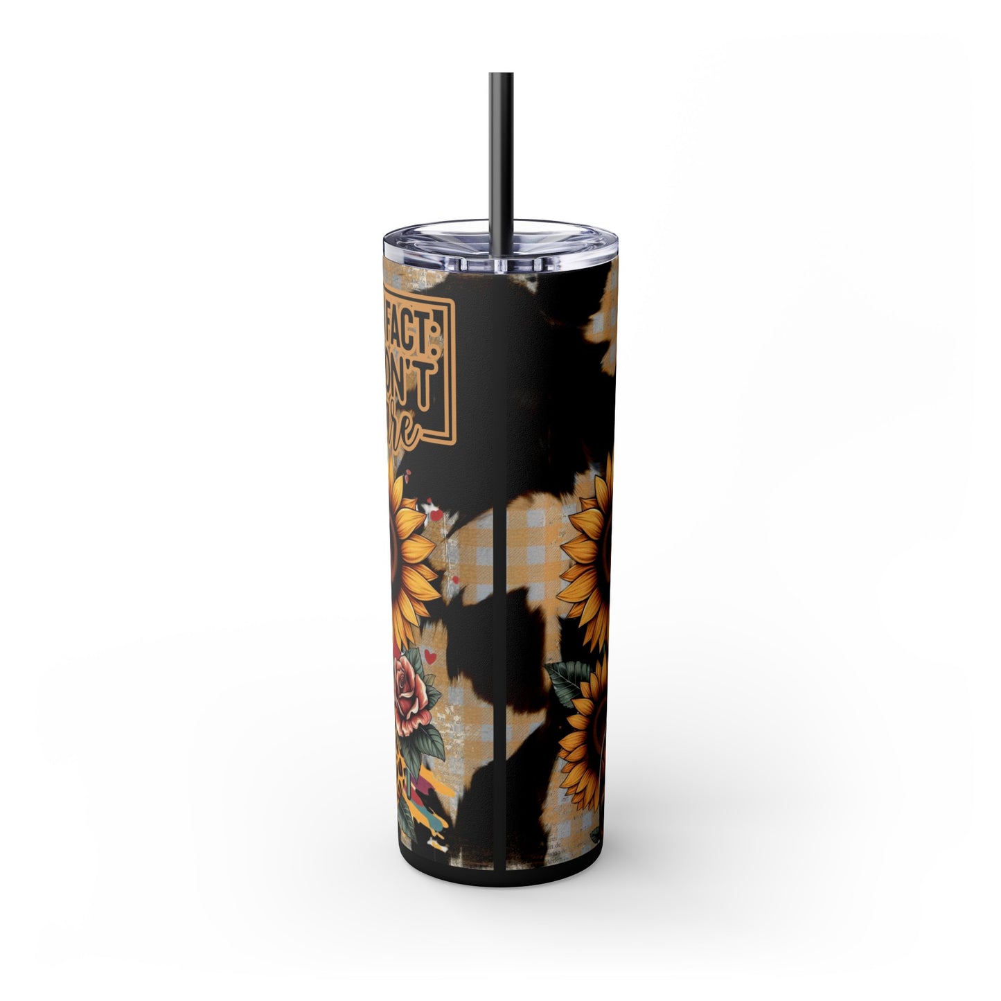 Stylish Trendy Skinny Tumbler with Straw, 20oz Black, Rose, Glitter Black, Stainless Steel Tumbler