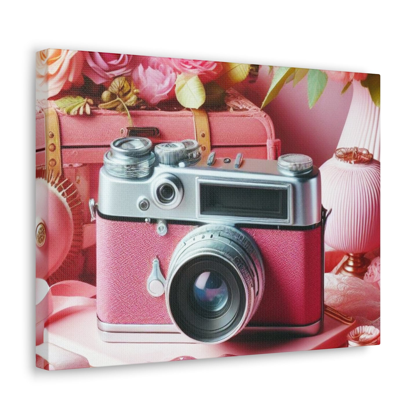 Pink Posy Camera Canvas: Add a Touch of Whimsy to Your Walls (Pastel Art Print)