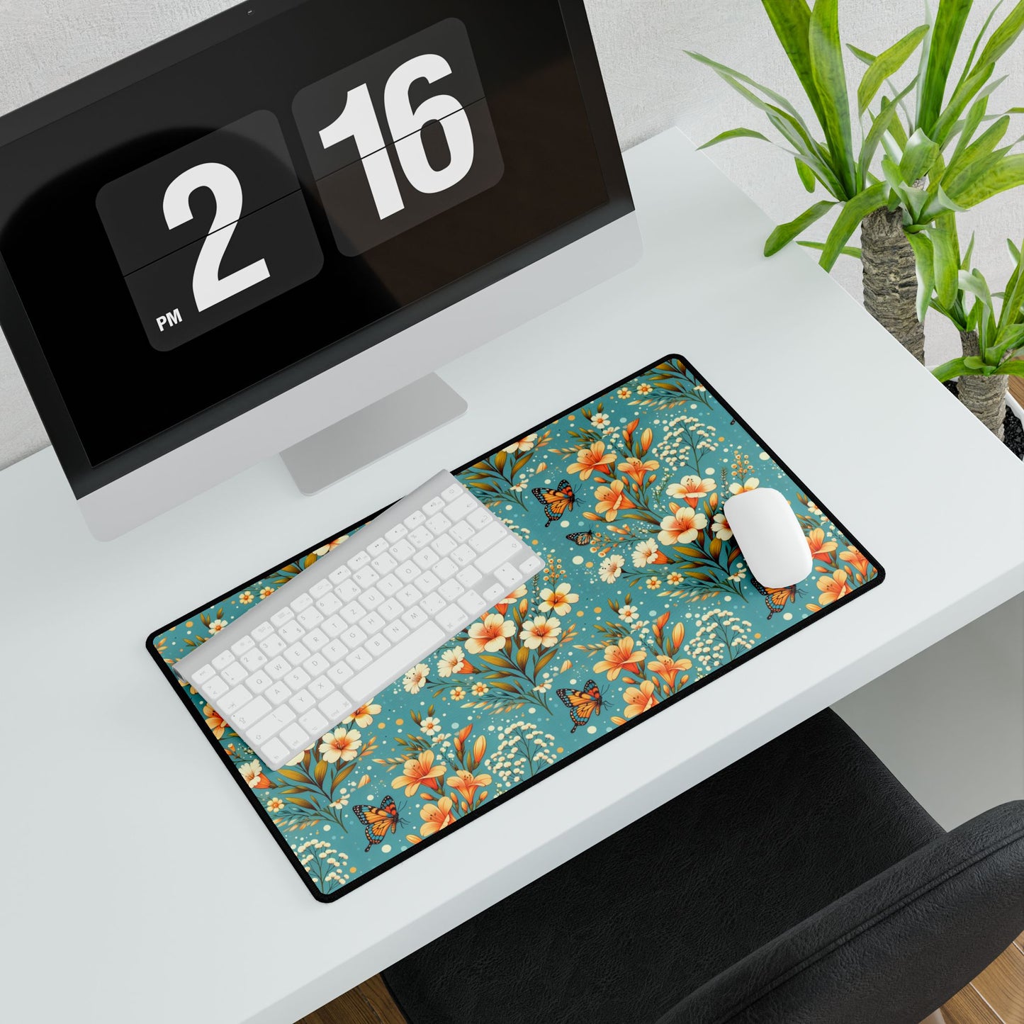 Floral Butterfly Desk Mat - Elegant Office Decor for Home and Work Spaces
