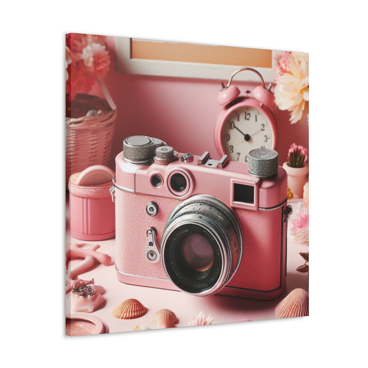 Pink Posy Camera Canvas: Add a Touch of Whimsy to Your Walls (Pastel Art Print)