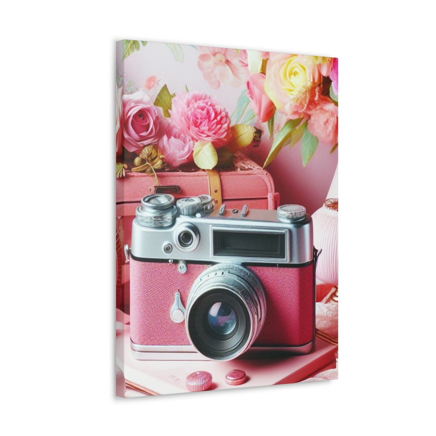 Pink Posy Camera Canvas: Add a Touch of Whimsy to Your Walls (Pastel Art Print)