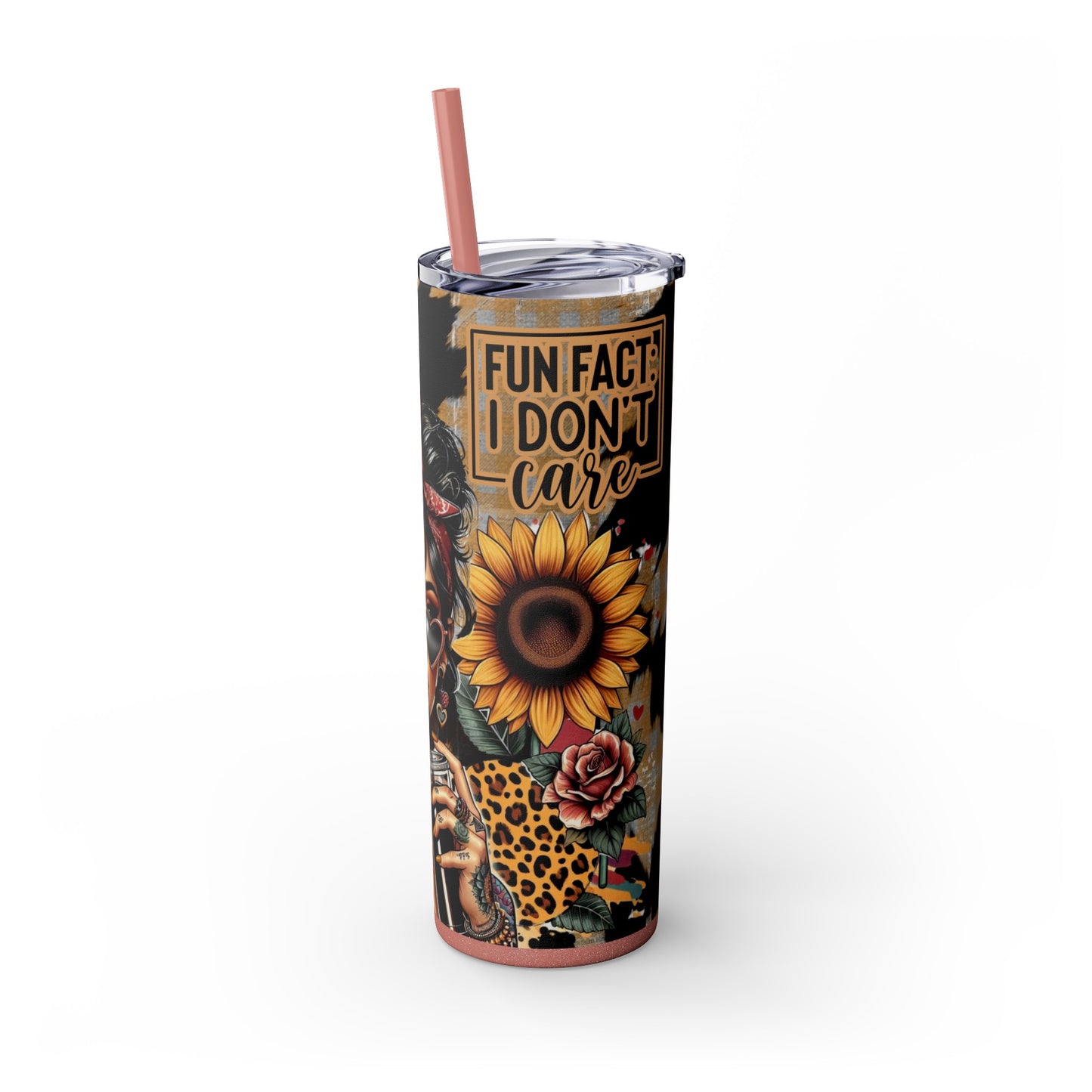 Stylish Trendy Skinny Tumbler with Straw, 20oz Black, Rose, Glitter Black, Stainless Steel Tumbler