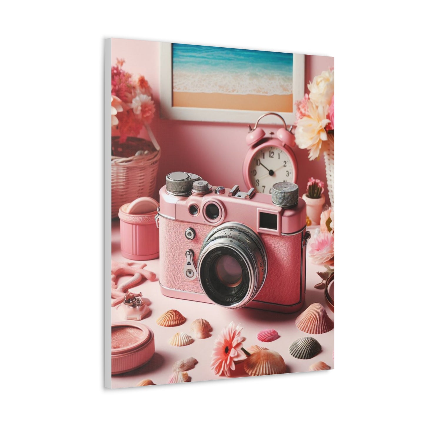 Pink Posy Camera Canvas: Add a Touch of Whimsy to Your Walls (Pastel Art Print)