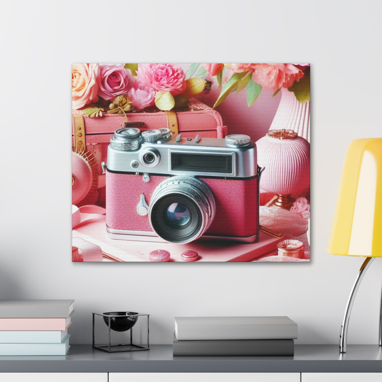 Pink Posy Camera Canvas: Add a Touch of Whimsy to Your Walls (Pastel Art Print)