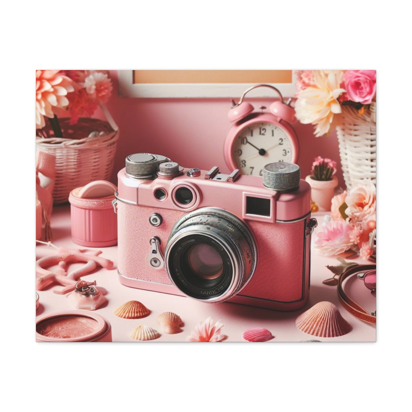 Pink Posy Camera Canvas: Add a Touch of Whimsy to Your Walls (Pastel Art Print)