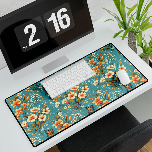 Floral Butterfly Desk Mat - Elegant Office Decor for Home and Work Spaces