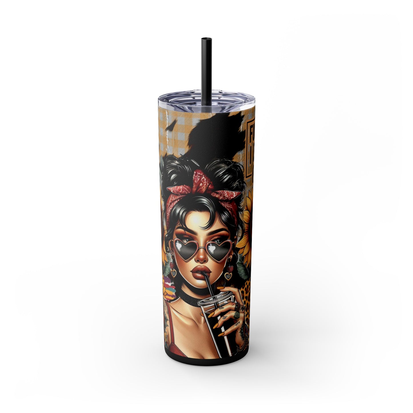 Stylish Trendy Skinny Tumbler with Straw, 20oz Black, Rose, Glitter Black, Stainless Steel Tumbler