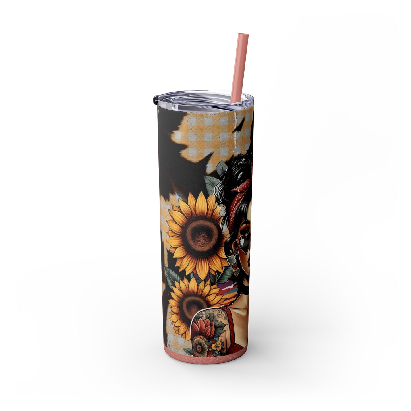 Stylish Trendy Skinny Tumbler with Straw, 20oz Black, Rose, Glitter Black, Stainless Steel Tumbler