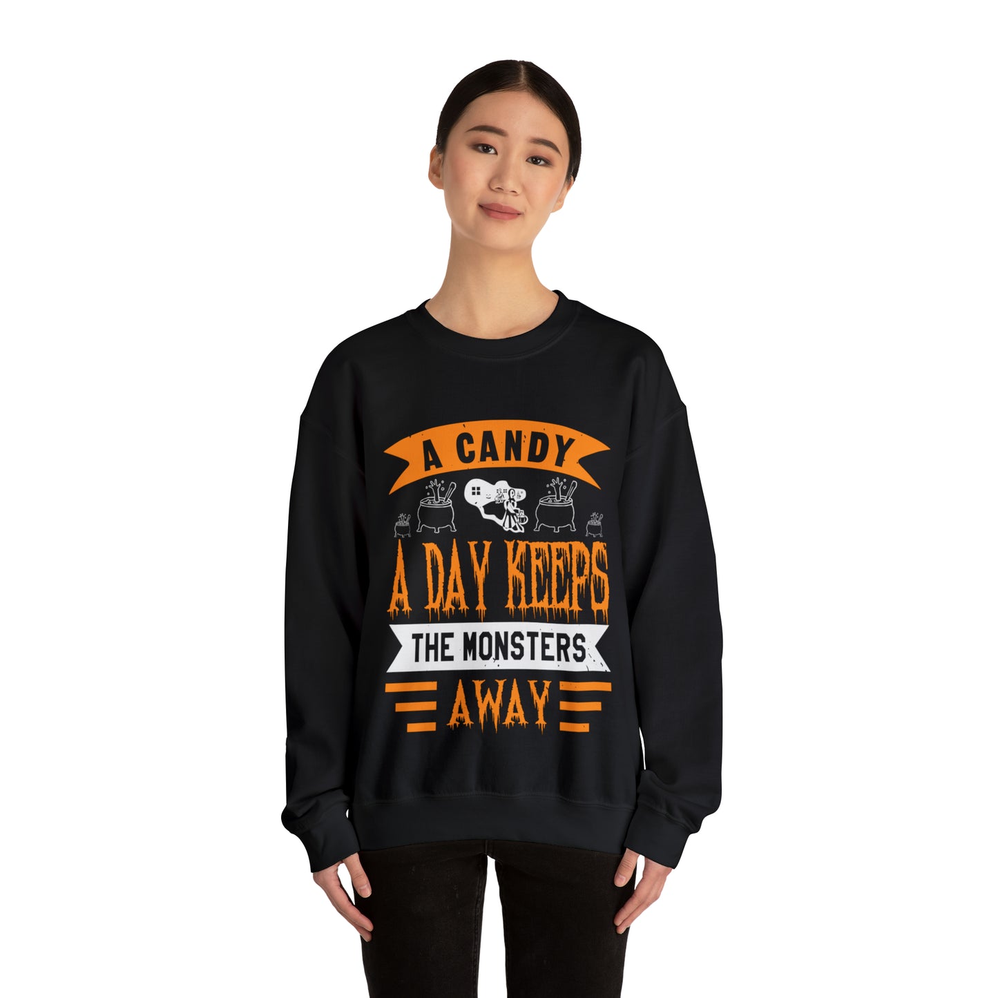 Candy a Day Keeps the Monster Away Halloween Sweater Crewneck Sweatshirt