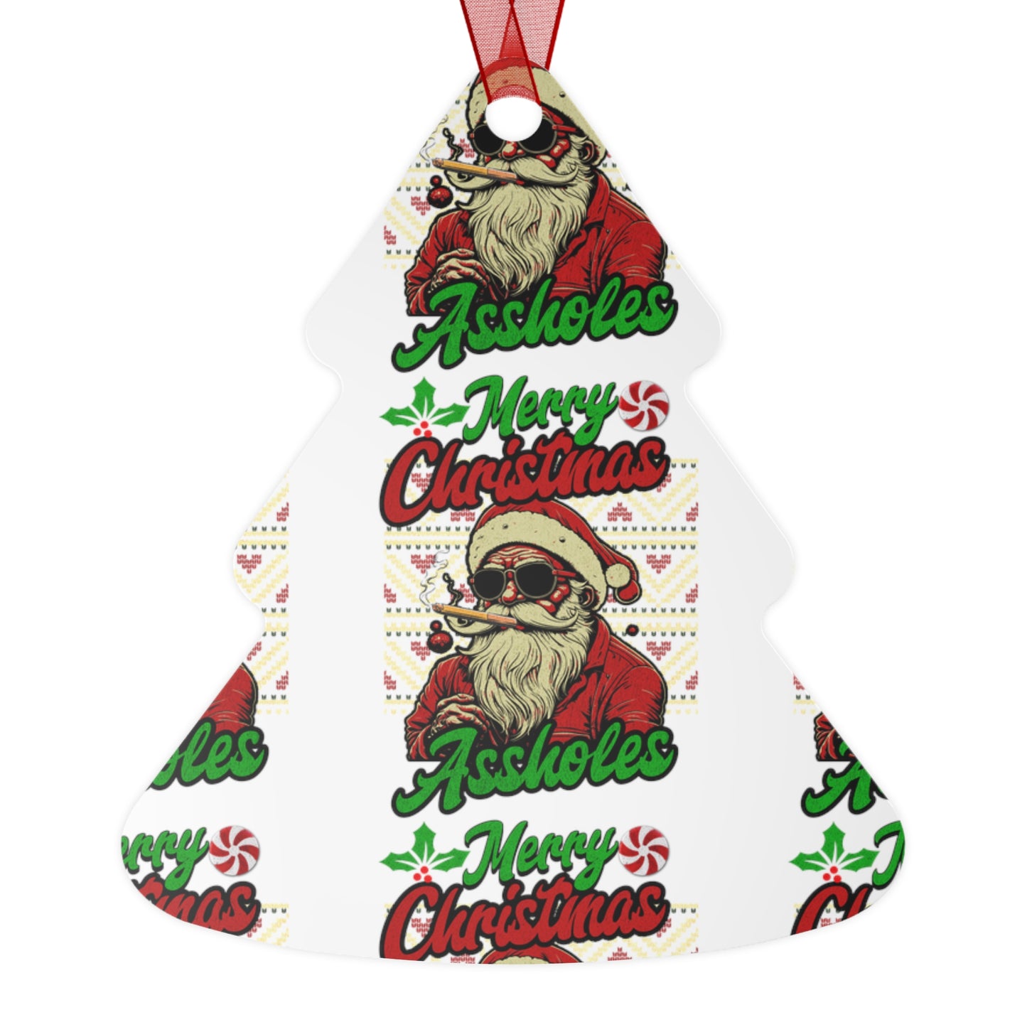 Merry Christmas Assholes Humorous Metal Ornaments - Spread Laughter and Cheer! | Unique Holiday Decor