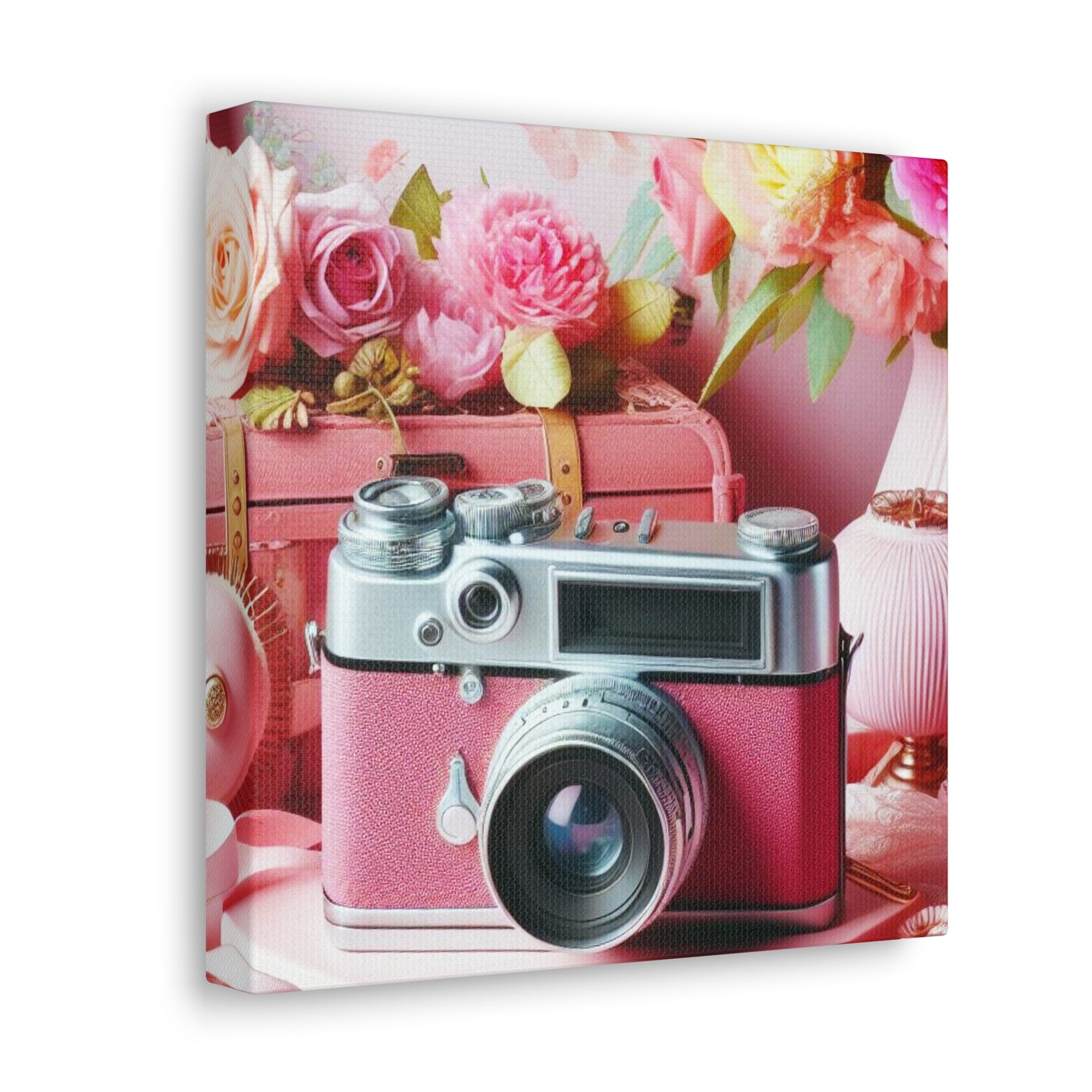 Pink Posy Camera Canvas: Add a Touch of Whimsy to Your Walls (Pastel Art Print)