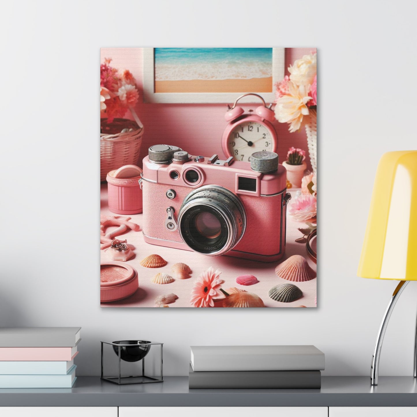 Pink Posy Camera Canvas: Add a Touch of Whimsy to Your Walls (Pastel Art Print)